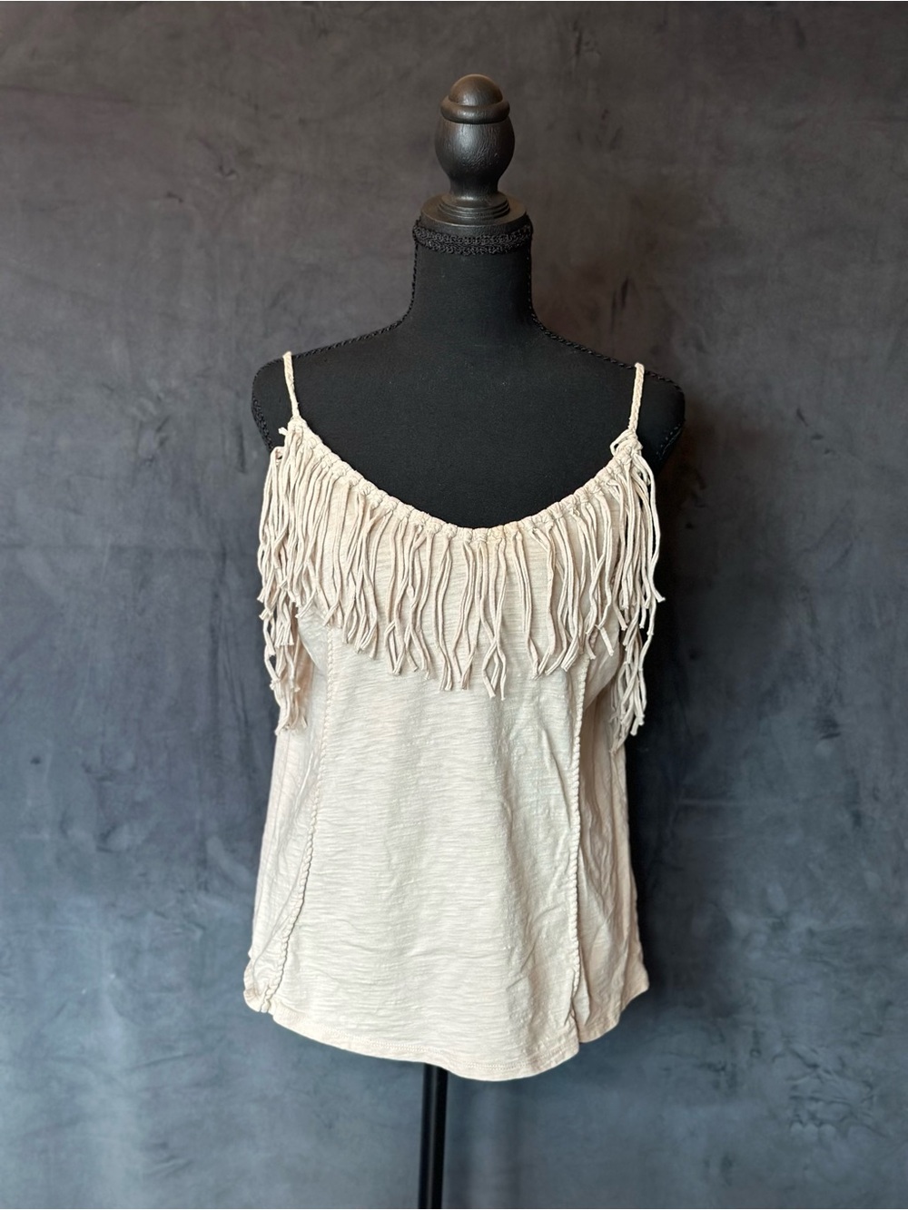 Boston Proper Fringe-Trim Spaghetti Strap Camisole - Cream - Picture 1 of 6